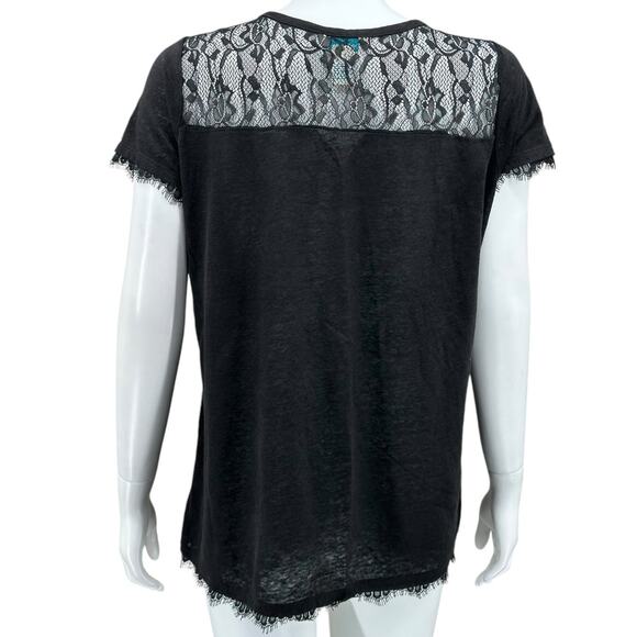 Sundance Top Women Medium Black Natural Charms Tee Linen Witchy Whimsigoth Fairy - Picture 5 of 7